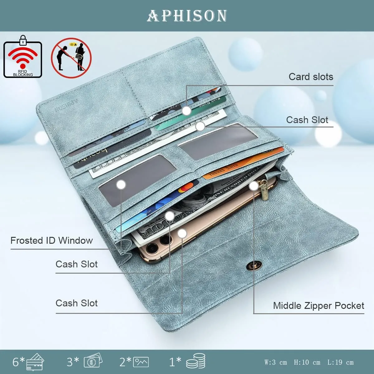 APHISON Womens Wallets RFID Blocking Leather Clutch Long Wallet for Women Card Holder Phone Organizer Ladies Travel Purse Hollow Out Sunflower Design Gift