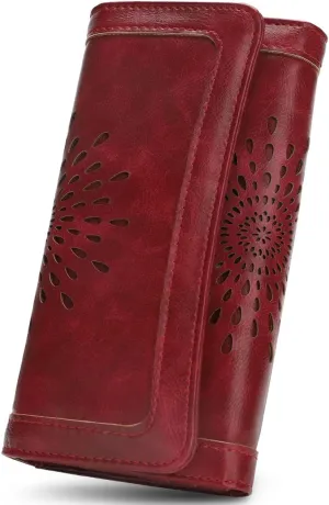 APHISON Womens Wallets RFID Blocking Leather Clutch Long Wallet for Women Card Holder Phone Organizer Ladies Travel Purse Hollow Out Sunflower Design Gift