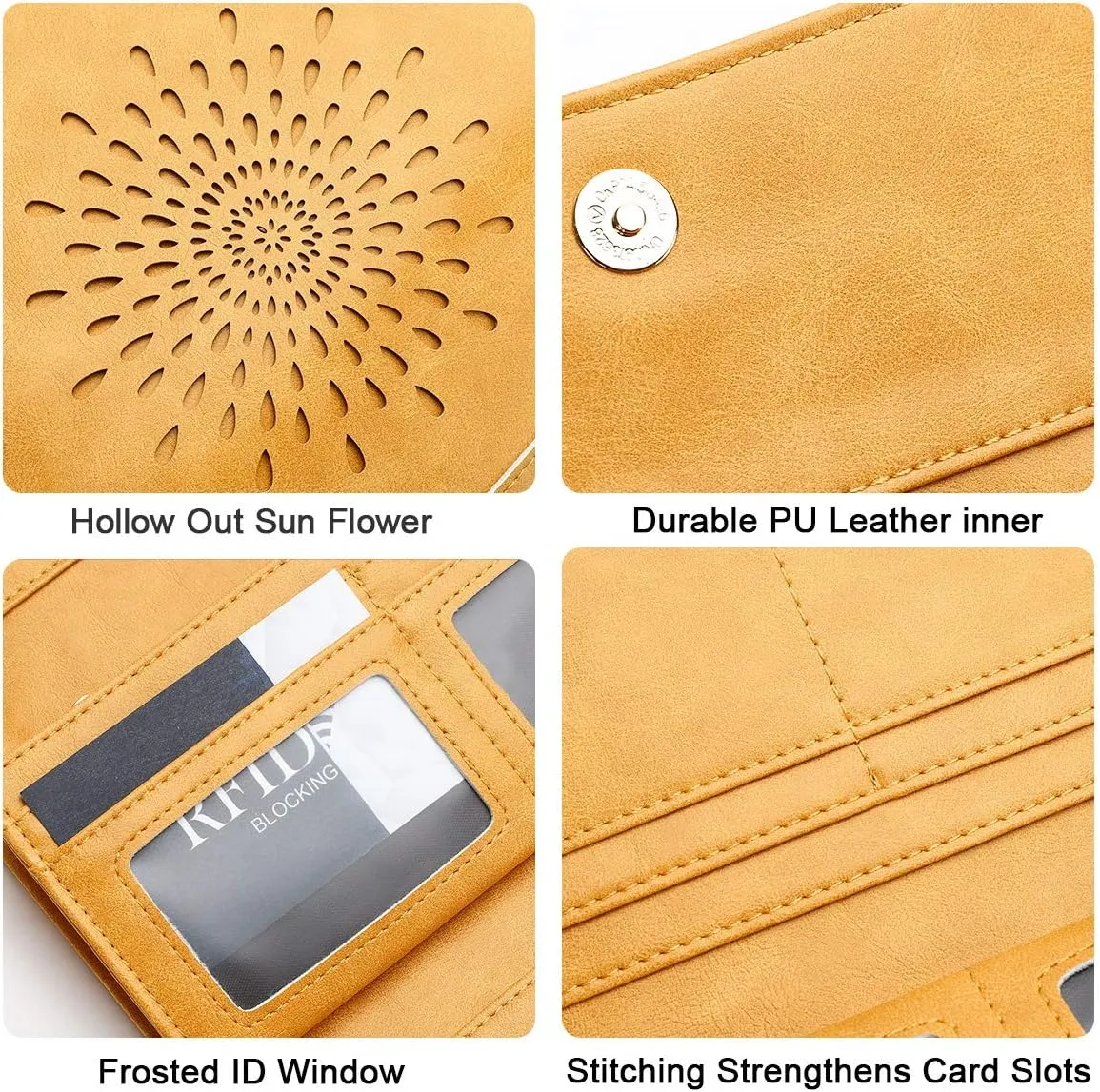 APHISON Womens Wallets RFID Blocking Leather Clutch Long Wallet for Women Card Holder Phone Organizer Ladies Travel Purse Hollow Out Sunflower Design Gift