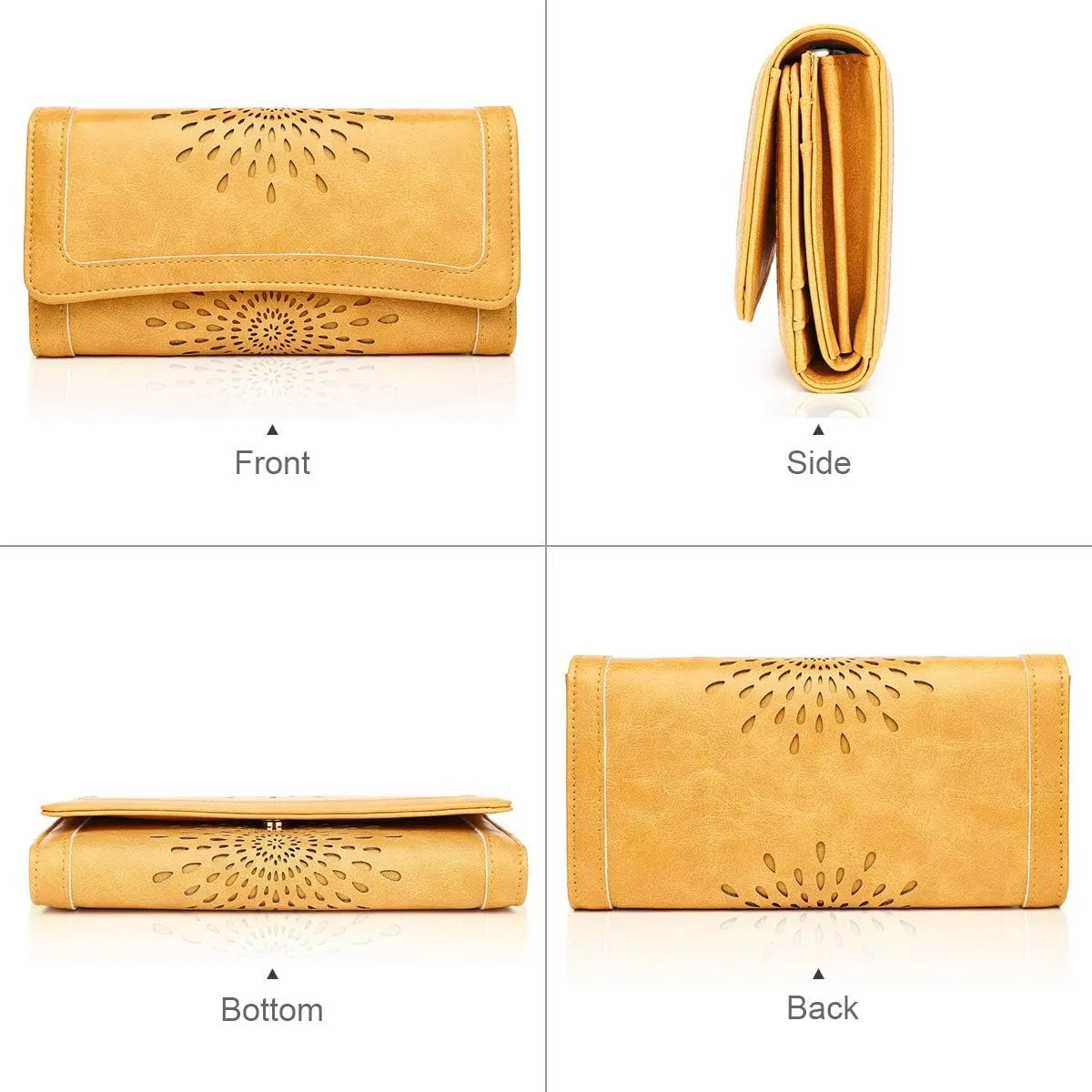 APHISON Womens Wallets RFID Blocking Leather Clutch Long Wallet for Women Card Holder Phone Organizer Ladies Travel Purse Hollow Out Sunflower Design Gift