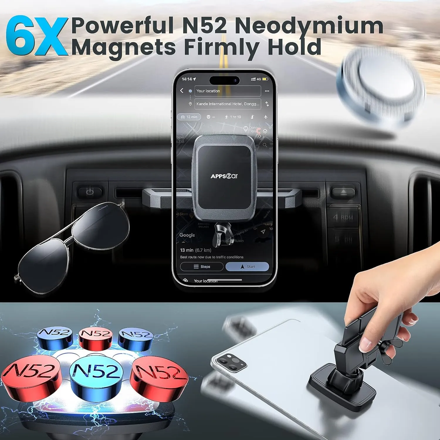 APPS2Car Magnetic CD Phone Holder for Car, Anti Shake Magnet CD Slot Phone Mount, Car Truck Accessories, Compatible with iPhone, Samsung & All Cellphones, for Smartphone Mobile