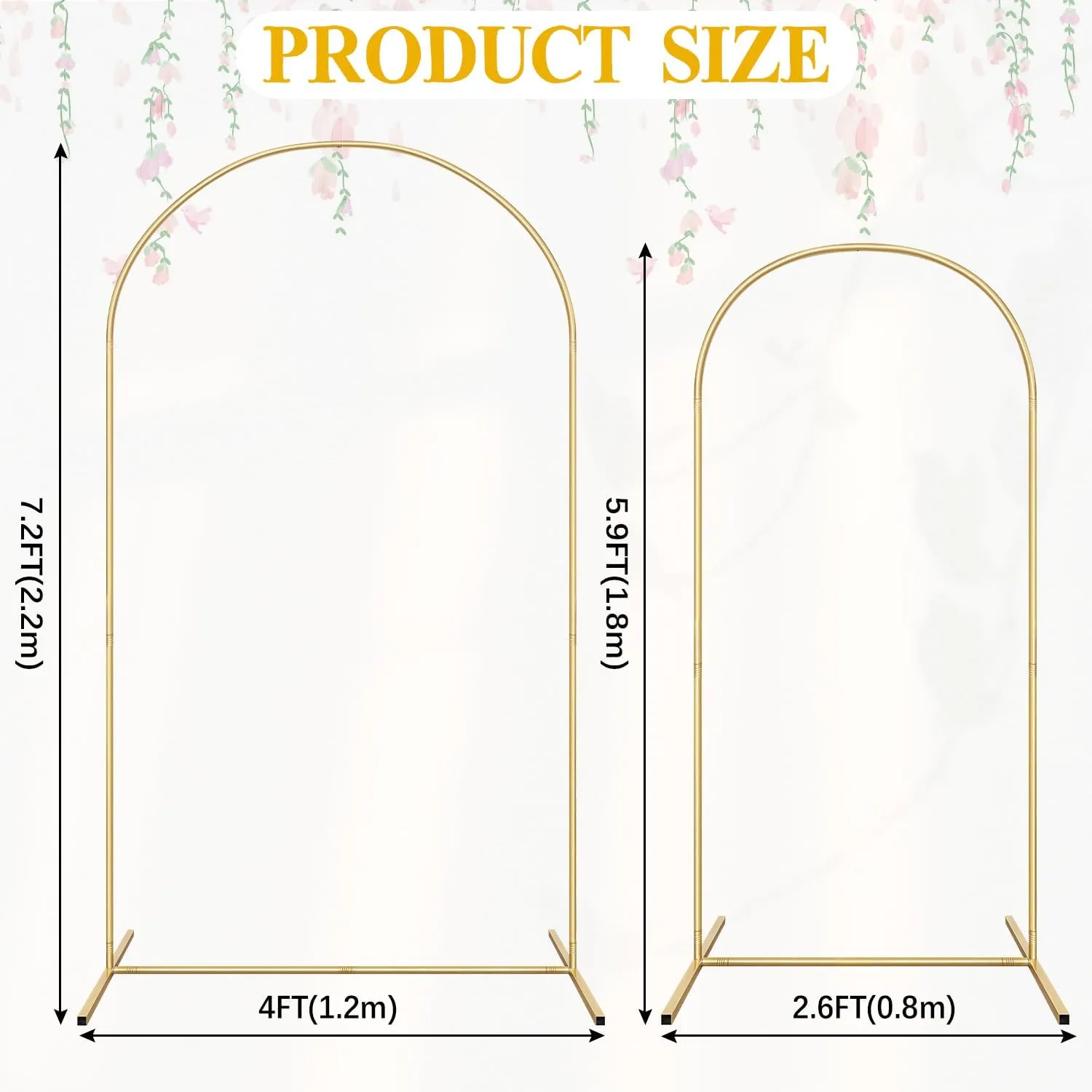 Arch Backdrop Stand, Metal Arch Backdrop Stand Set of 2 (7.2FT/5.9FT), Gold Wedding Party Arch Frame Backdrop Arch arcos para decoracion de Fiestas