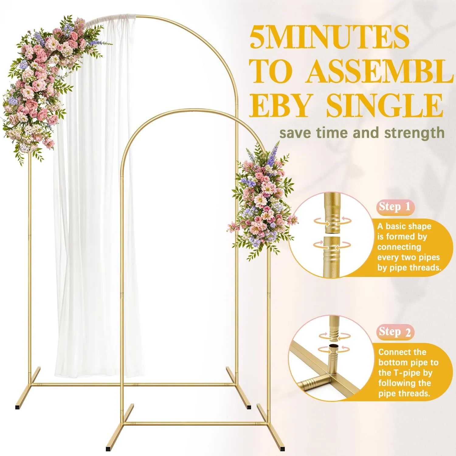 Arch Backdrop Stand, Metal Arch Backdrop Stand Set of 2 (7.2FT/5.9FT), Gold Wedding Party Arch Frame Backdrop Arch arcos para decoracion de Fiestas