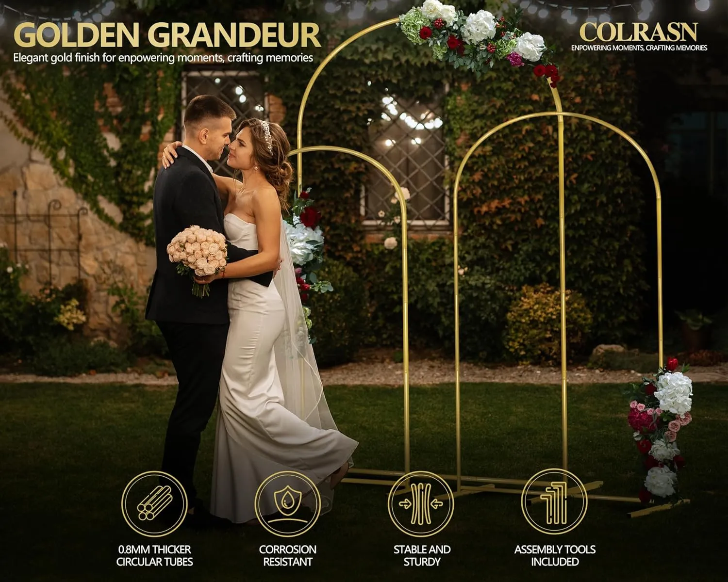 Arch Backdrop Stand Set of 3 Gold Wedding Arches for Ceremony Bridal Arch Stand 7.2FT & 6.6FT & 6FT Garden Arbor Frame for Wedding Birthday Party Baby Shower Photo Booth Background Decor
