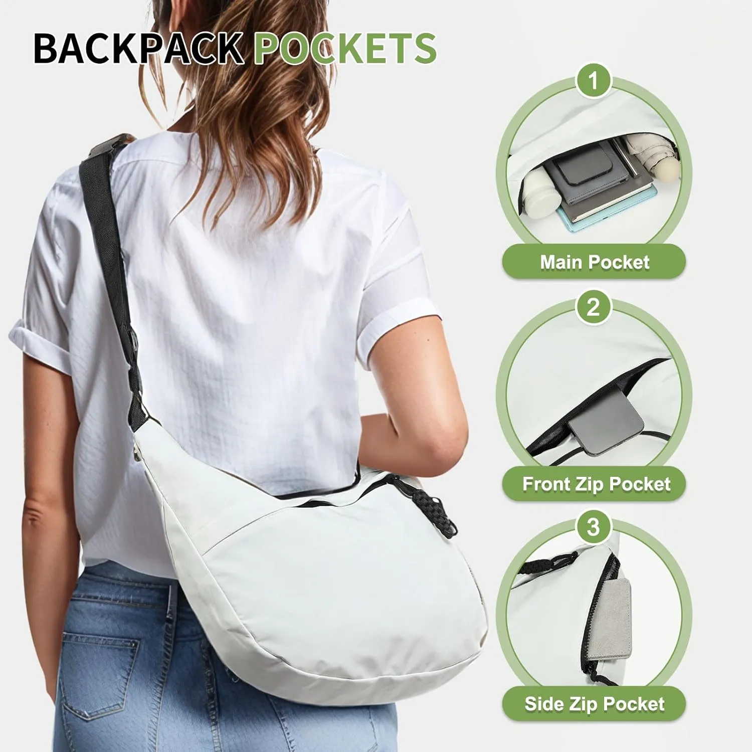 Arch Moon Crossbody Bag for Women, Nylon Curved Purse, Lightweight Dumpling Shoulder Sling Bag for Travel Casual