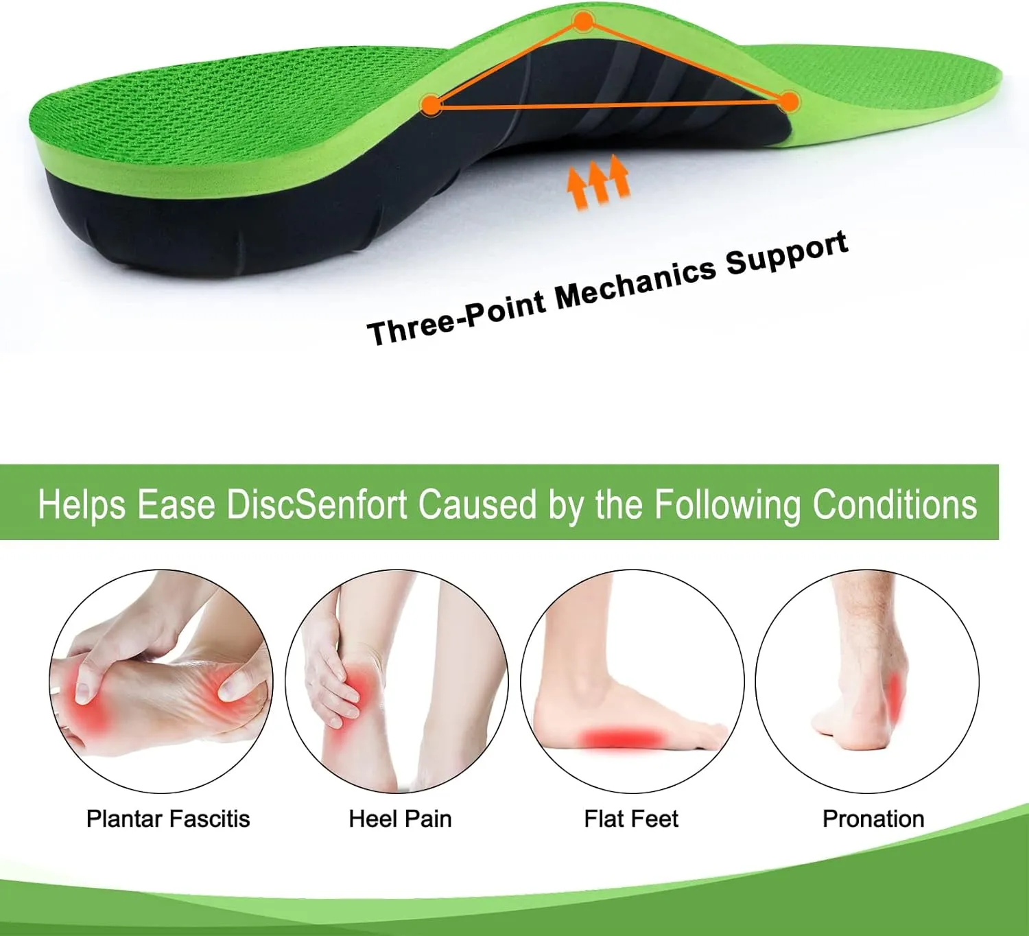 Arch Support Shoe Inserts for Women Men - Pain Relief Insoles for Standing All Day, Heavy Duty Support for Flat Feet, High Arch - Shock Absorbing Plantar Fasciitis Relief 220 lbs Green L