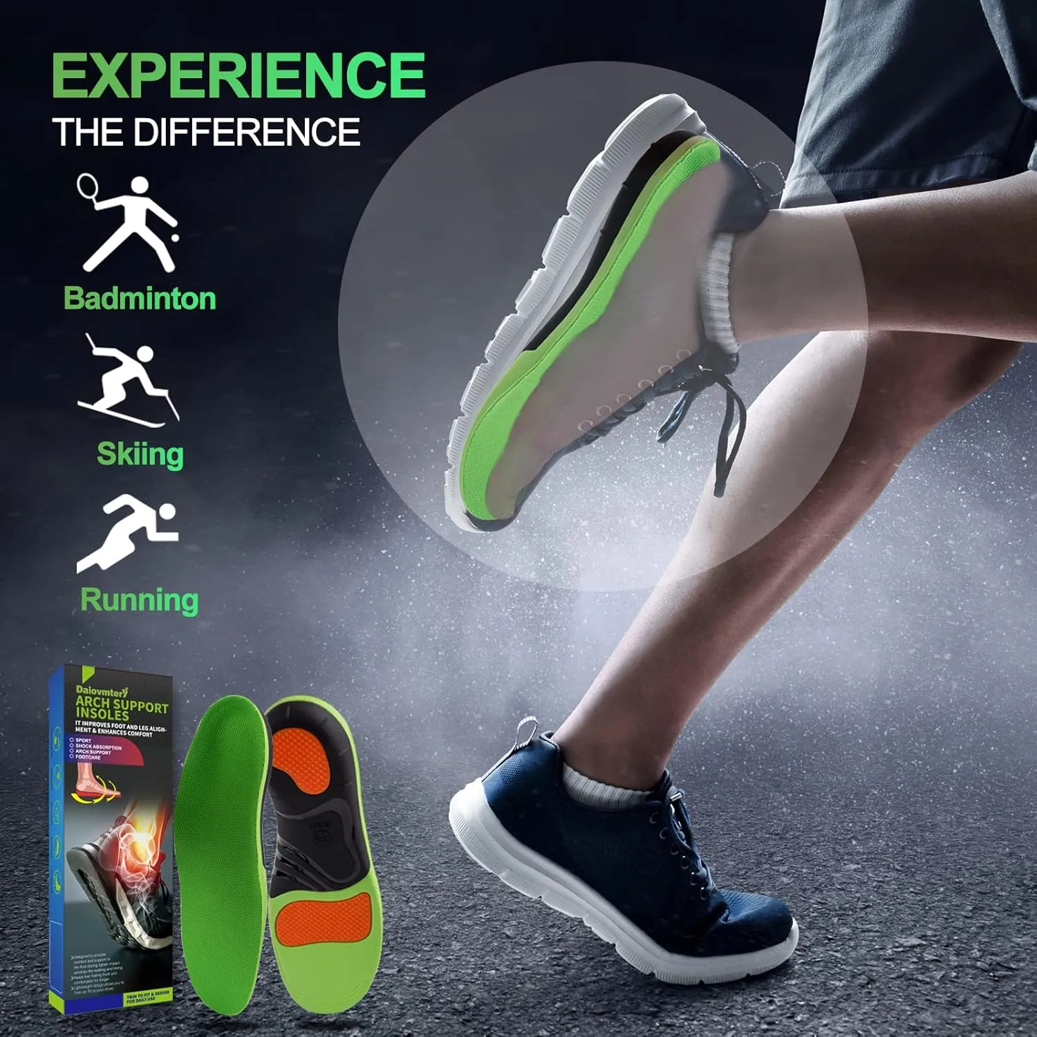 Arch Support Shoe Inserts for Women Men - Pain Relief Insoles for Standing All Day, Heavy Duty Support for Flat Feet, High Arch - Shock Absorbing Plantar Fasciitis Relief 220 lbs Green L