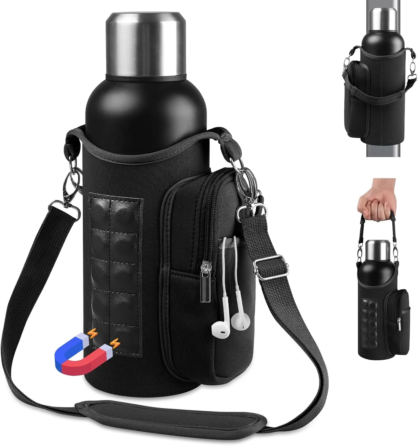 ARCHEREST Magnetic Gym Bag with 10 Built-in Magnets, Gym Magnetic Water Bottle Carrier Bag, with Phone Pockets & Handle Shoulder Strap, Workout Sling Pouch for Men and Women