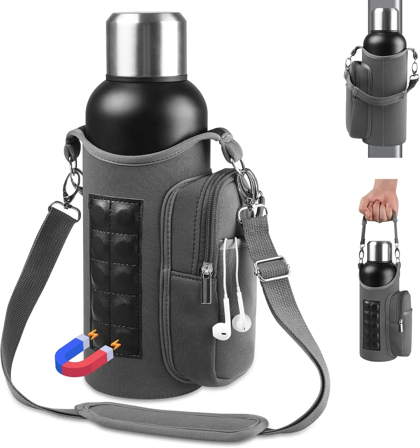ARCHEREST Magnetic Gym Bag with 10 Built-in Magnets, Gym Magnetic Water Bottle Carrier Bag, with Phone Pockets & Handle Shoulder Strap, Workout Sling Pouch for Men and Women