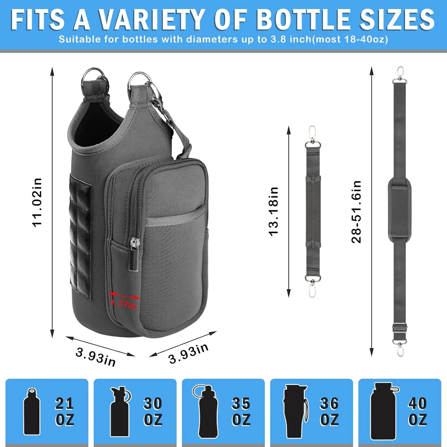ARCHEREST Magnetic Gym Bag with 10 Built-in Magnets, Gym Magnetic Water Bottle Carrier Bag, with Phone Pockets & Handle Shoulder Strap, Workout Sling Pouch for Men and Women