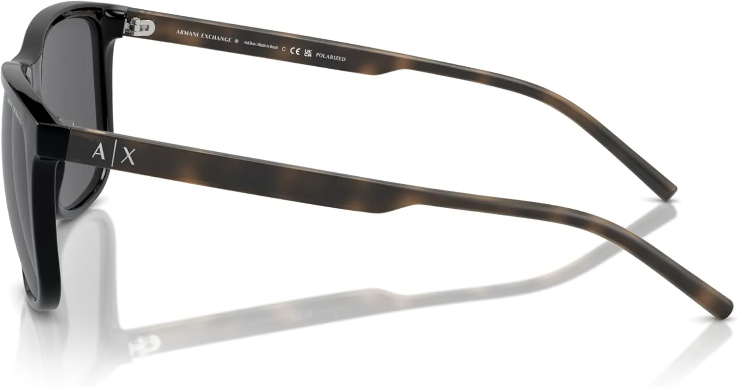 Armani Exchange Man Sunglasses Shiny Grey Frame, Mirror Black Lenses, 57MM