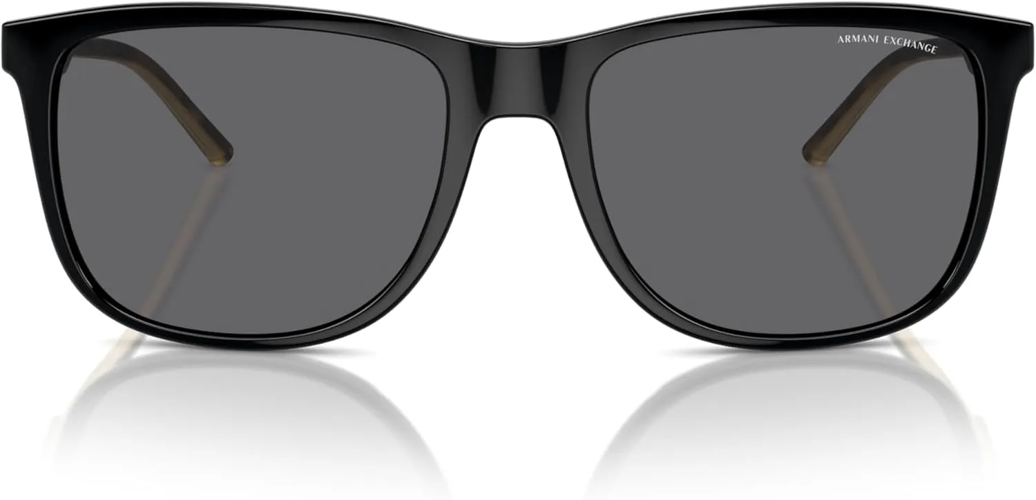 Armani Exchange Man Sunglasses Shiny Grey Frame, Mirror Black Lenses, 57MM