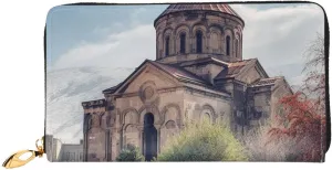 Armenian Church Leather Wallets For Women Waterproof Zip Around Clutch Purses Large Credit Card Holder With Phone Holder Ladies Travel Coin Purse