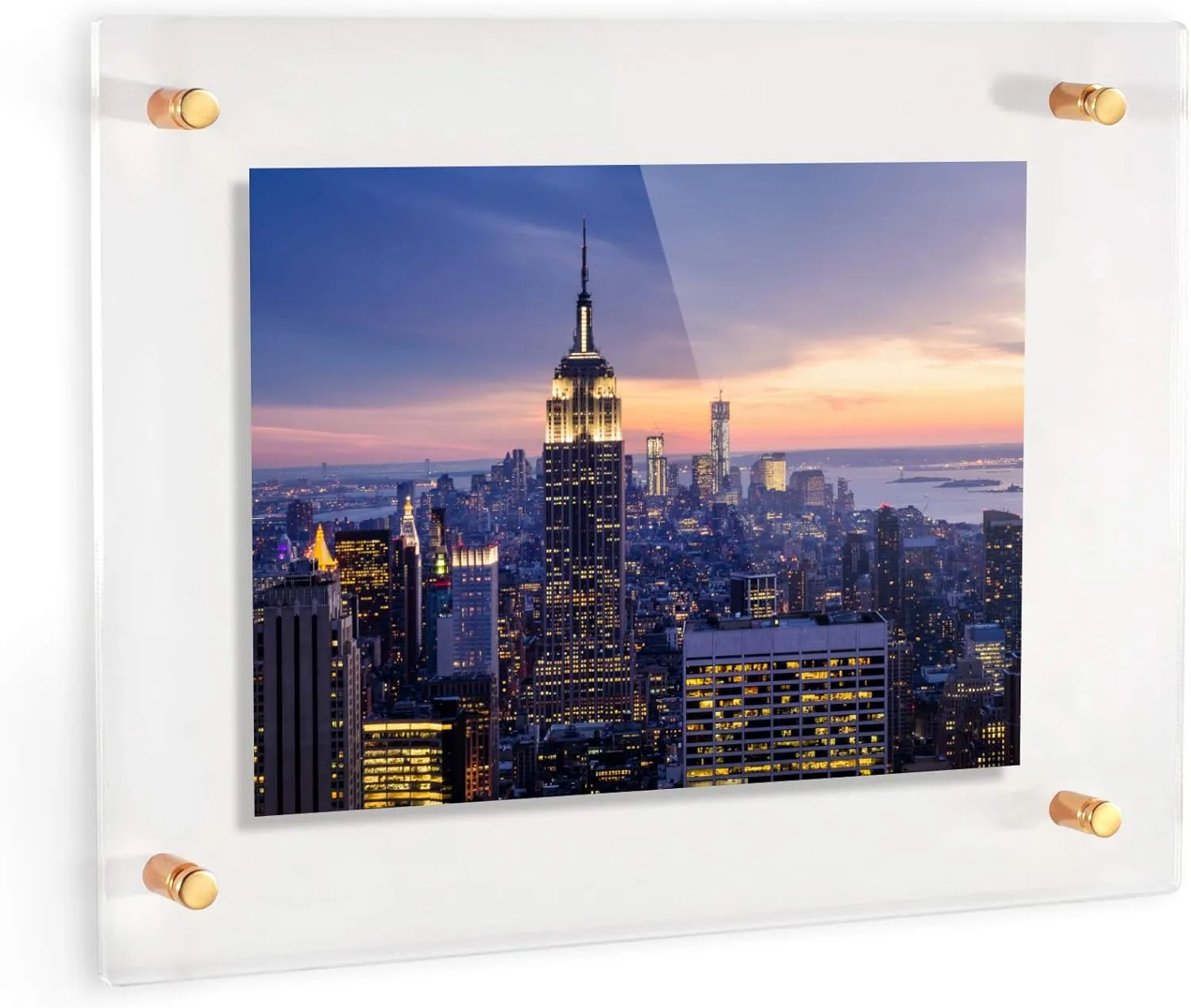 ArtToFrames Floating Acrylic Frame for Pictures Up to 5x7 inches (Full Frame is 9x11) with Gold Standoff Wall Mount Hardware, Acrylic-109-5x7-71