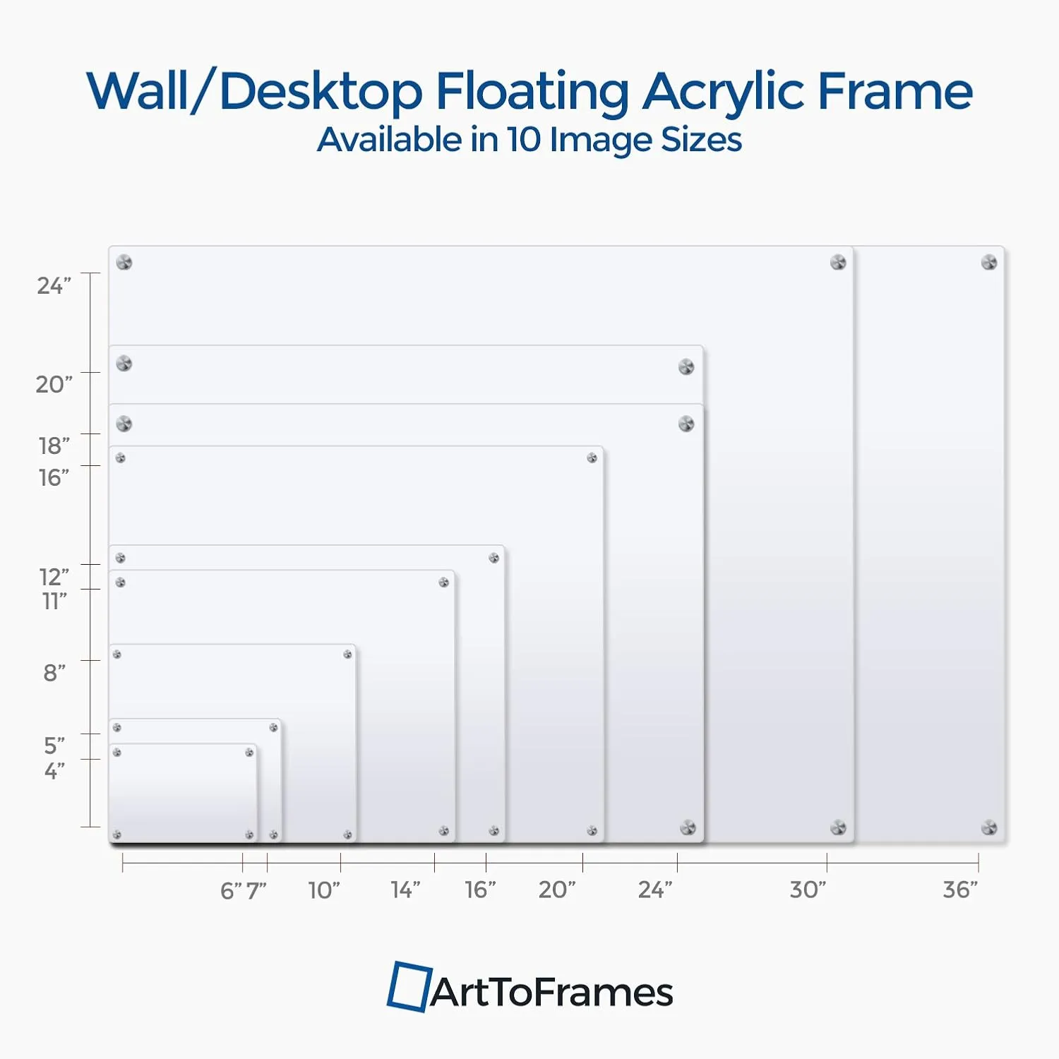 ArtToFrames Floating Acrylic Frame for Pictures Up to 5x7 inches (Full Frame is 9x11) with Gold Standoff Wall Mount Hardware, Acrylic-109-5x7-71