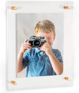 ArtToFrames Floating Acrylic Frame for Pictures Up to 5x7 inches (Full Frame is 9x11) with Gold Standoff Wall Mount Hardware, Acrylic-109-5x7-71