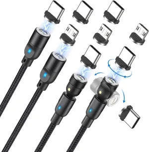 A.S Magnetic Cable 3A Fast Charging Data Sync Magnetic Cable Magnetic Phone Charger for Micro USB, Type C Smartphones(3.3ft 3.3ft 6.6ft 6.6ft,Black)