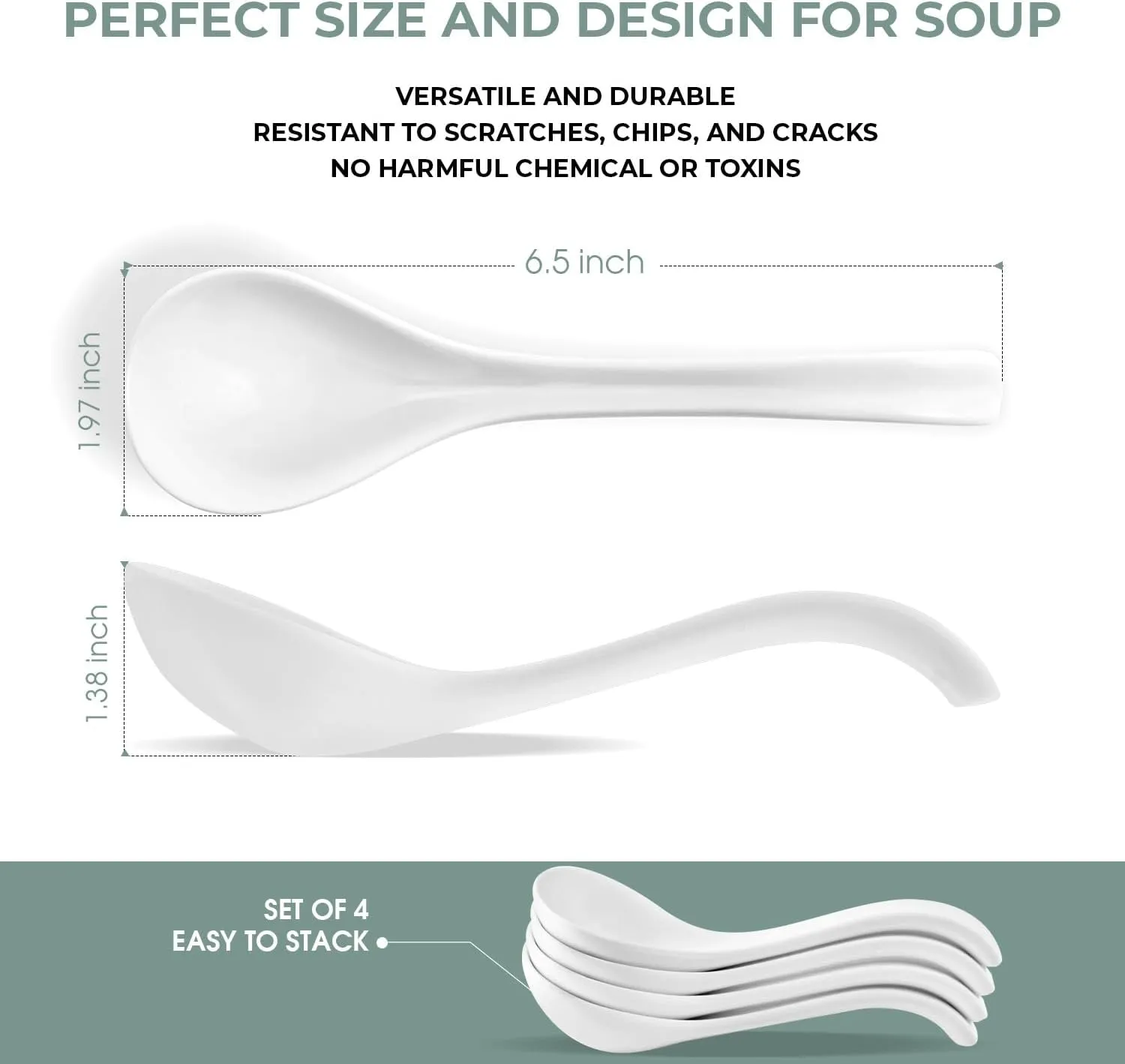 Asian Ceramic Soup Spoon, with Long Handle Easy to Hold, Non-slip Bottom, for Japanese Ramen, Chinese and Vietnamese Wonton, Noodle Soup Spoons (V88)