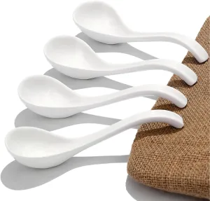 Asian Ceramic Soup Spoon, with Long Handle Easy to Hold, Non-slip Bottom, for Japanese Ramen, Chinese and Vietnamese Wonton, Noodle Soup Spoons (V88)