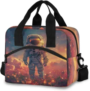Astronauts in Space Field Lunch Box for Men Women Adults Insulated Lunch Bag Cooler Bag with Adjustable Shoulder Strap for Work Picnic Travel
