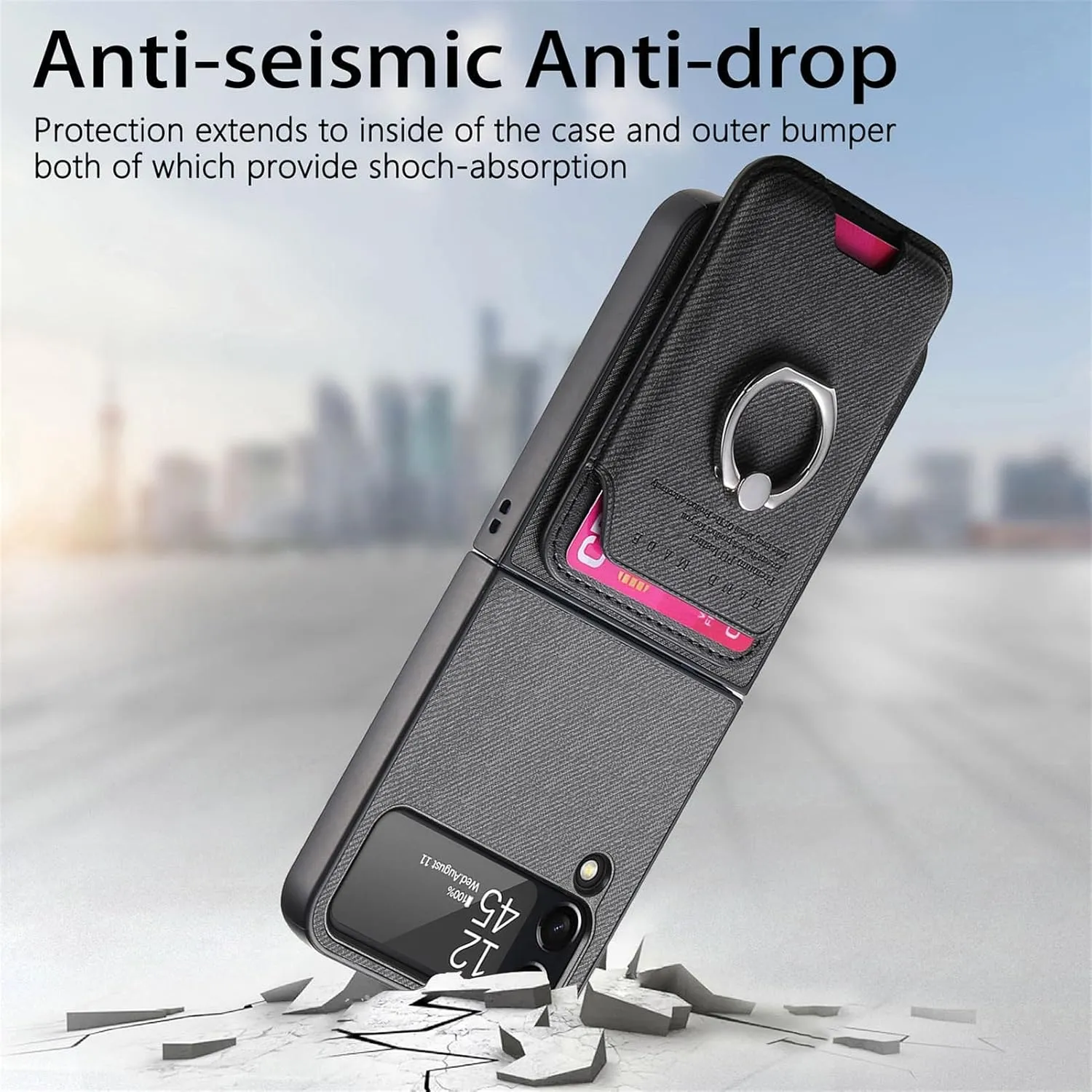 Asuwish Compatible with Samsung Galaxy Z Flip 4 5G 2022 Wallet Case and Detachable Card Holder Slot Magnetic Back Protective Case Ring Stand Kickstand Phone Cover for ZFlip4 Z4 Flip4 Women Men Black