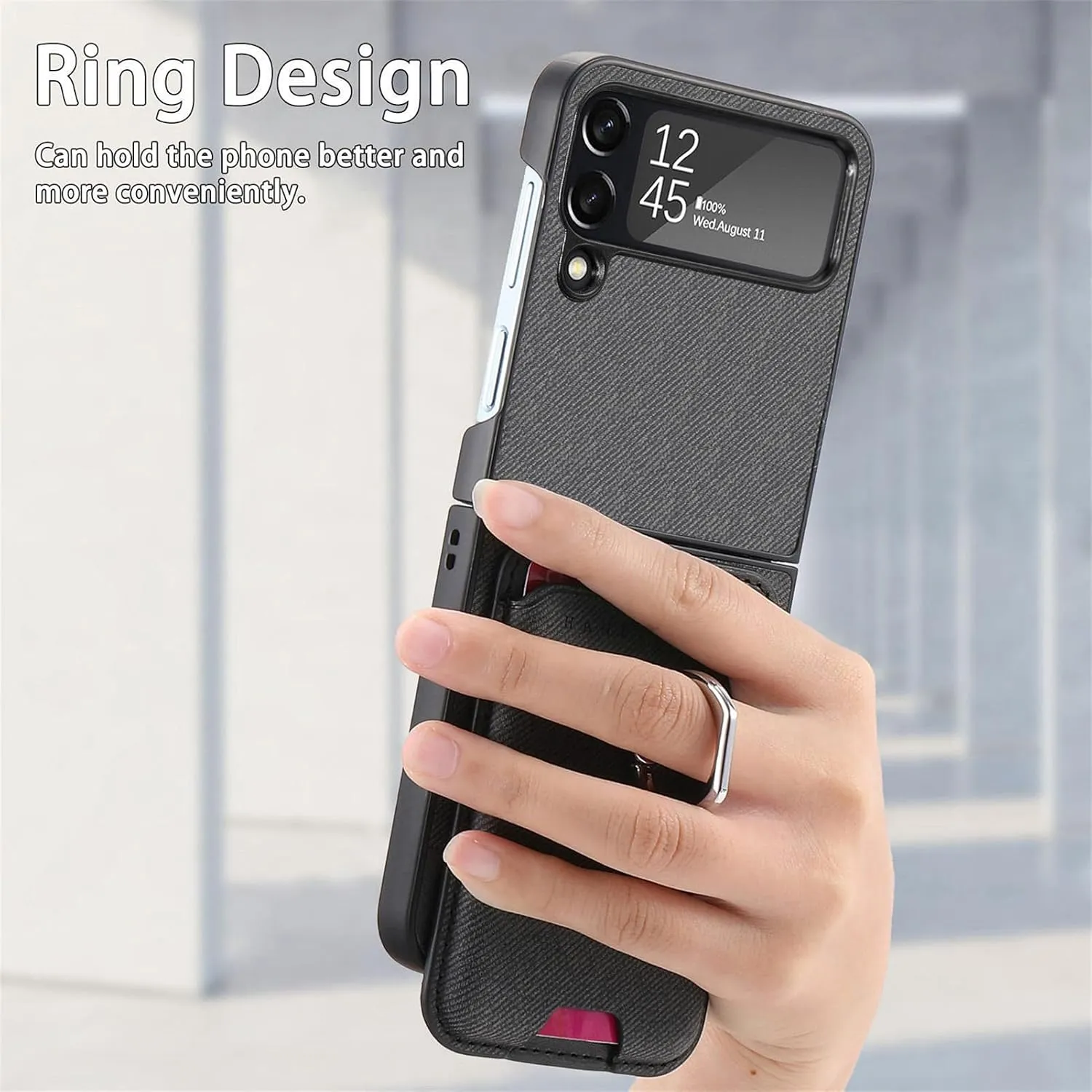 Asuwish Compatible with Samsung Galaxy Z Flip 4 5G 2022 Wallet Case and Detachable Card Holder Slot Magnetic Back Protective Case Ring Stand Kickstand Phone Cover for ZFlip4 Z4 Flip4 Women Men Black