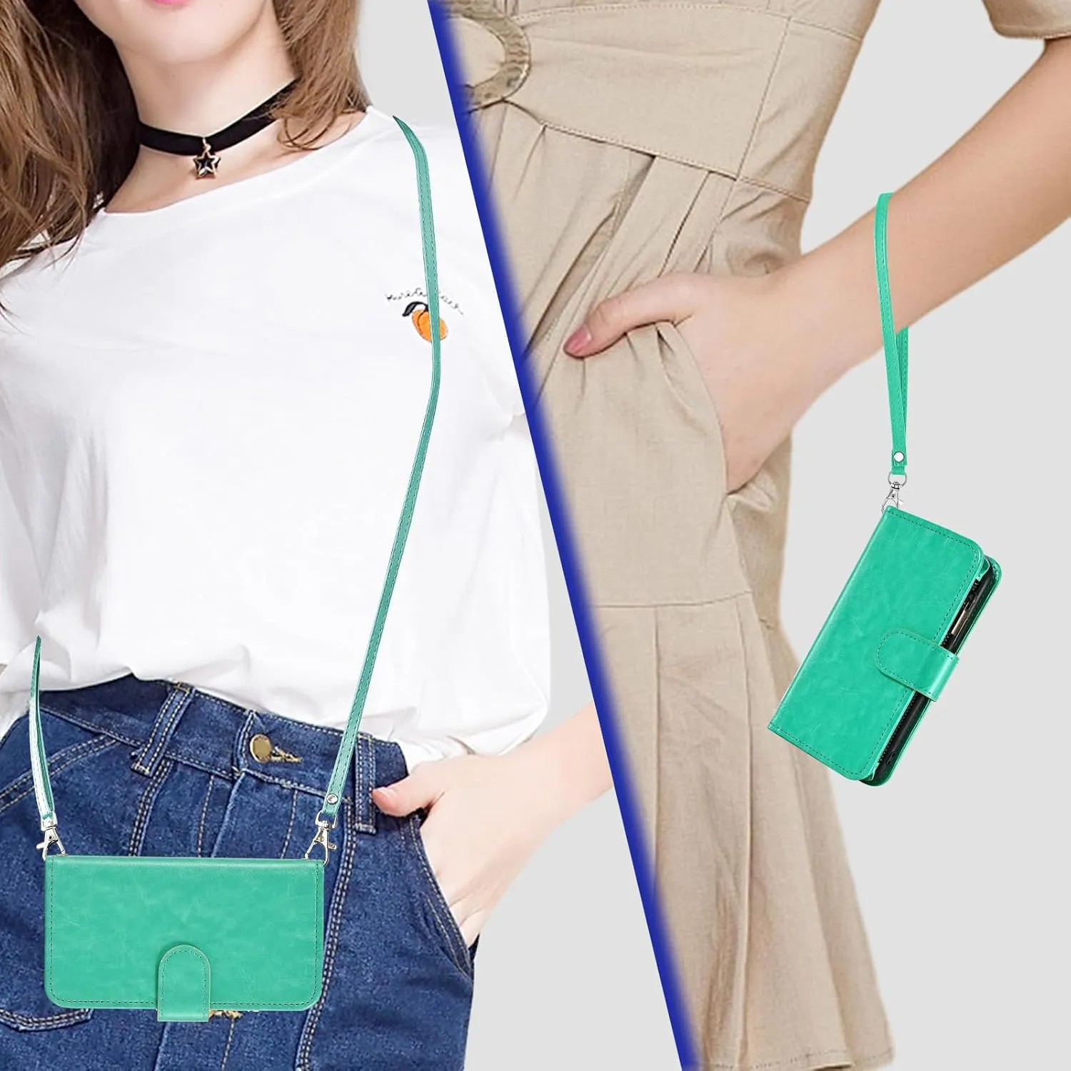 Asuwish Phone Case for Consumer Cellular ZMAX 5G / ZTE ZMAX 5G Z7540 Wallet Cell Cover with Tempered Glass Screen Protector Crossbody Strap Flip Zipper Card Holder Slot Stand Women Girls Men Green