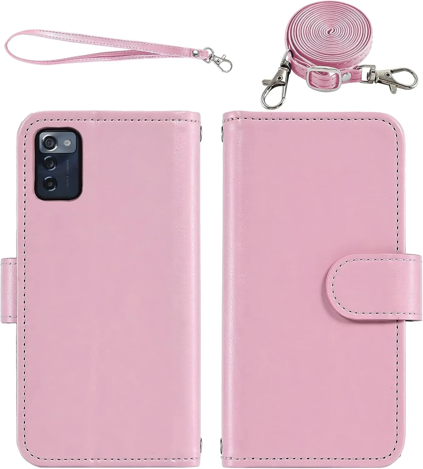 Asuwish Phone Case for Consumer Cellular ZMAX 5G / ZTE ZMAX 5G Z7540 Wallet Cell Cover with Tempered Glass Screen Protector Crossbody Strap Flip Zipper Card Holder Slot Stand Women Girls Men Pink