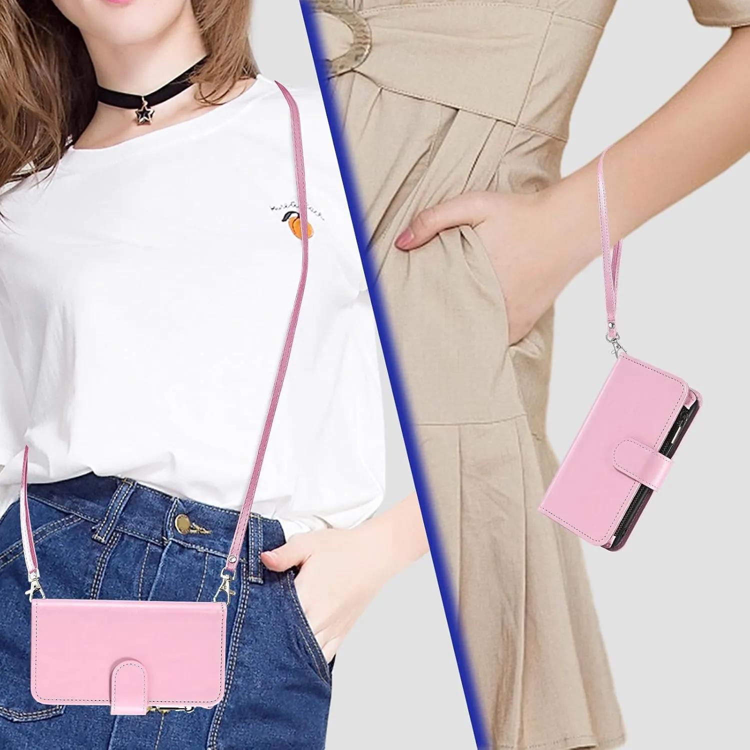 Asuwish Phone Case for Consumer Cellular ZMAX 5G / ZTE ZMAX 5G Z7540 Wallet Cell Cover with Tempered Glass Screen Protector Crossbody Strap Flip Zipper Card Holder Slot Stand Women Girls Men Pink