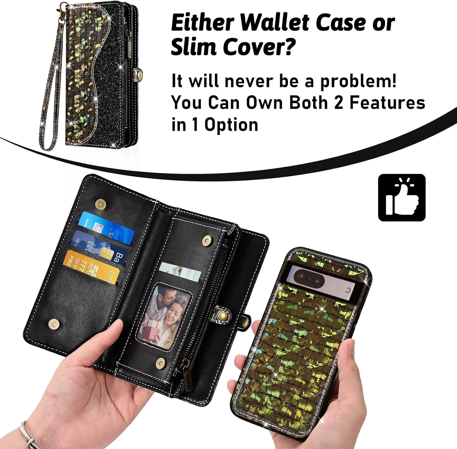 Asuwish Phone Case for Google Pixel 7 5G Zipper Wallet Detachable with Tempered Glass Screen Protector Cover and Card Holder Slot Wrist Strap Purse Flip Mobile Pixel7 Pixle Seven 6.3 Women Men Black