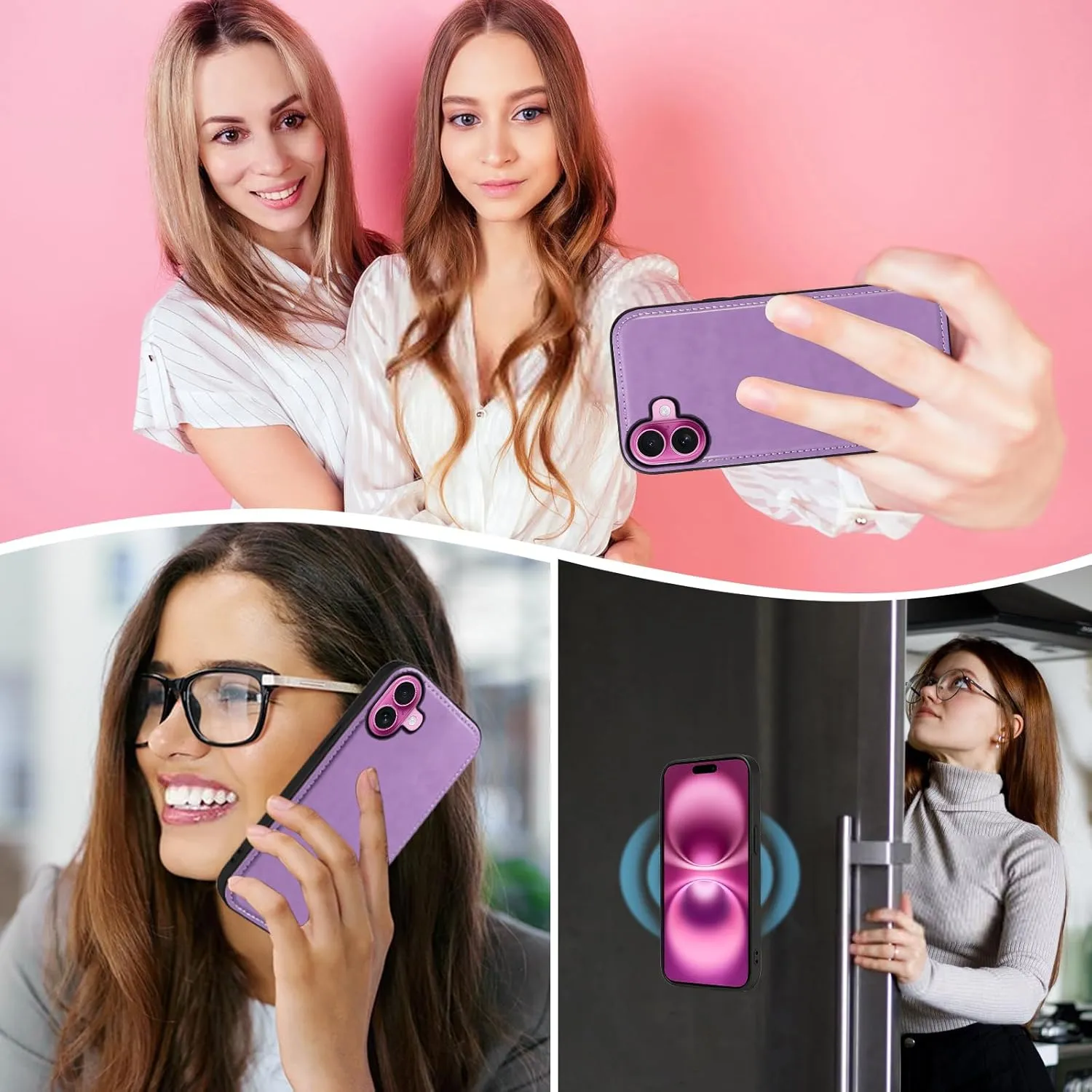 Asuwish Phone Case for iPhone 16 Plus 6.7 inch Zipper Wallet Detachable Cell Cover with Tempered Glass Screen Protector Crossbody Strap Flower Card Holder i Phone16 16  i16   16Plus Women Girls Purple