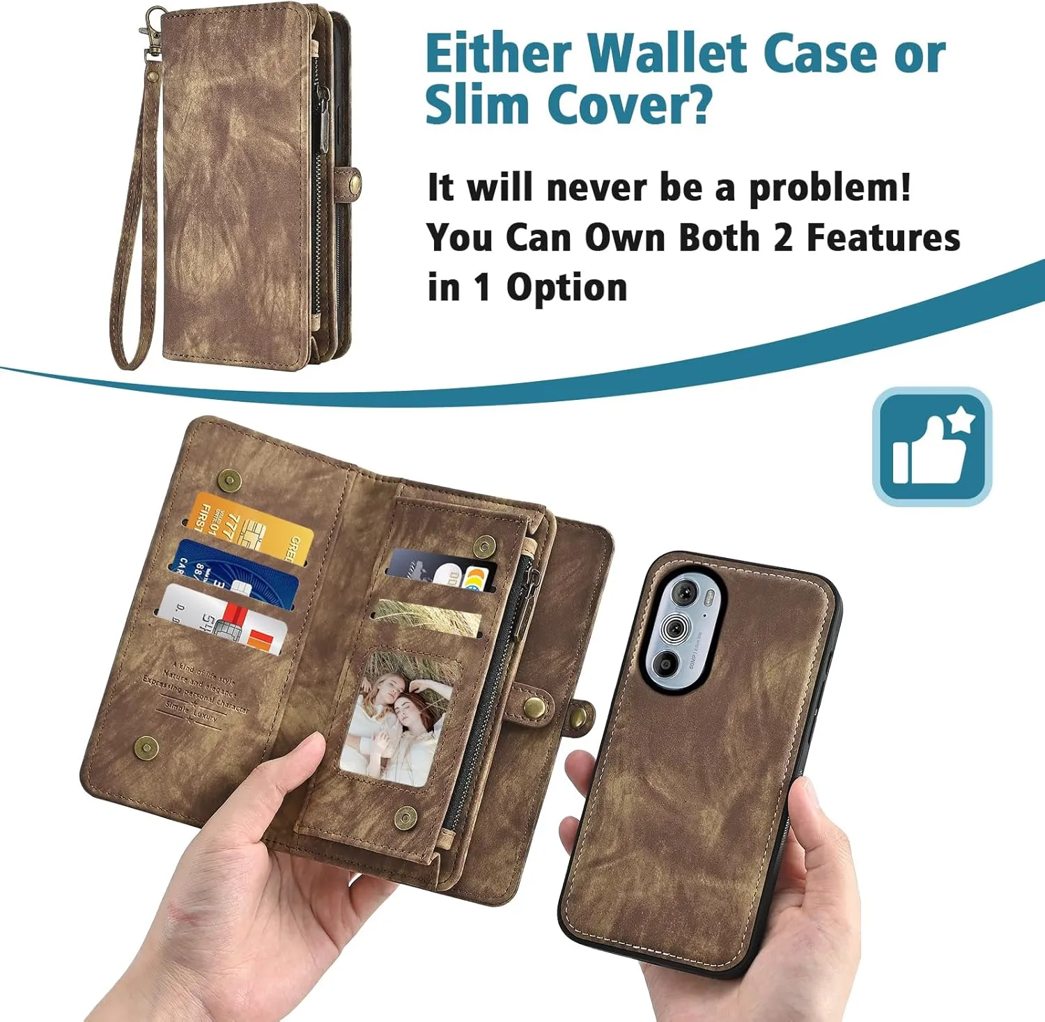 Asuwish Phone Case for Motorola Edge  Plus 2022/Edge X30/30 Pro Zipper Wallet Detachable Cell Cover with Tempered Glass Screen Protector Crossbody Strap Flip Card Holder Moto Edge   5G UW Women Brown