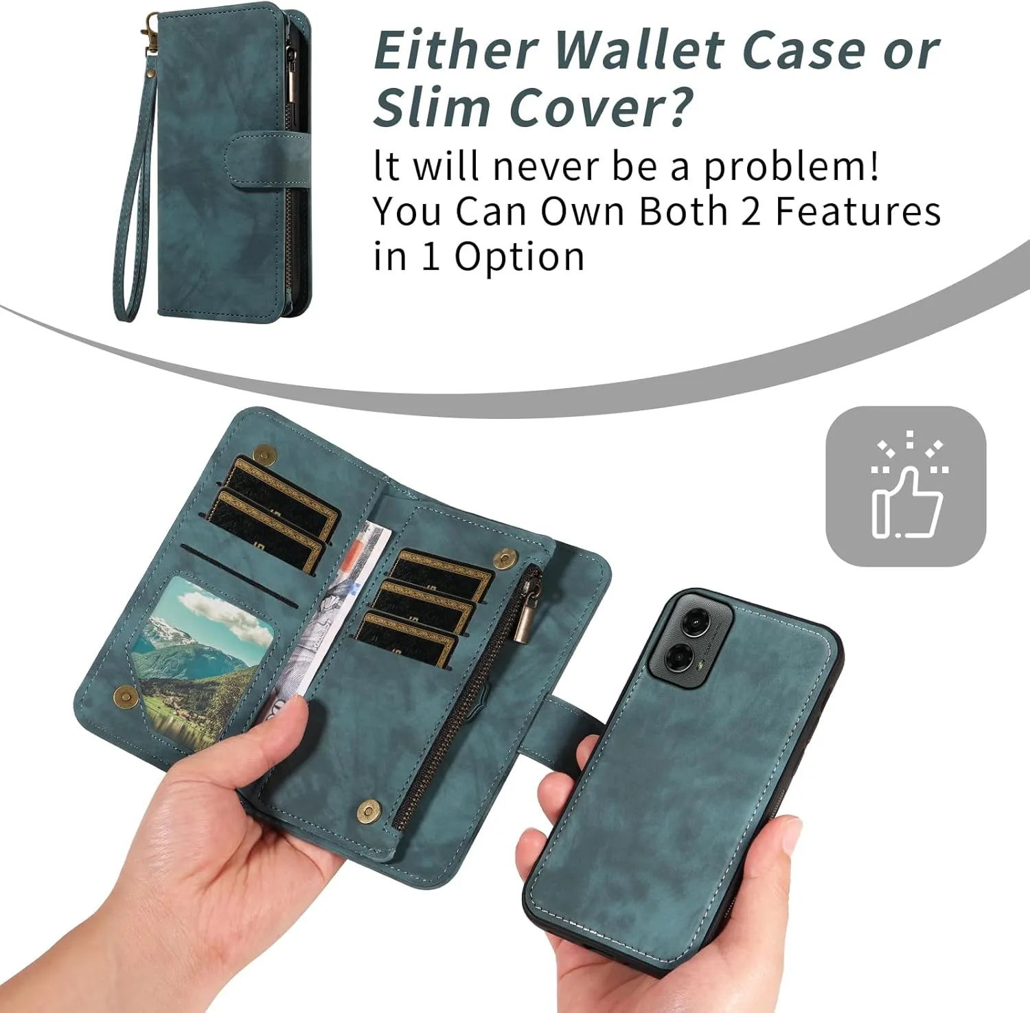 Asuwish Phone Case for Motorola Moto G 5G 2024 Zipper Wallet Magnetic Cell Cover with Tempered Glass Screen Protector Crossbody Wrist Strap Flip Credit Card Holder Purse Slot G5G G5 Women Girls Blue