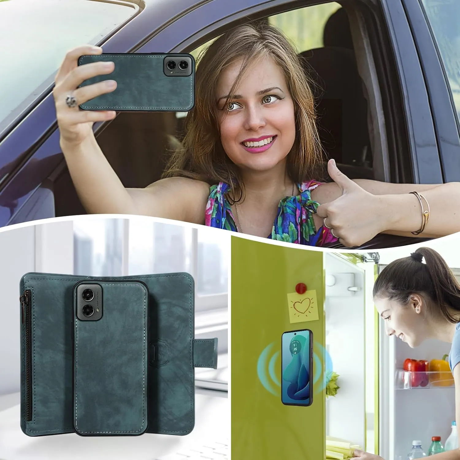 Asuwish Phone Case for Motorola Moto G 5G 2024 Zipper Wallet Magnetic Cell Cover with Tempered Glass Screen Protector Crossbody Wrist Strap Flip Credit Card Holder Purse Slot G5G G5 Women Girls Blue