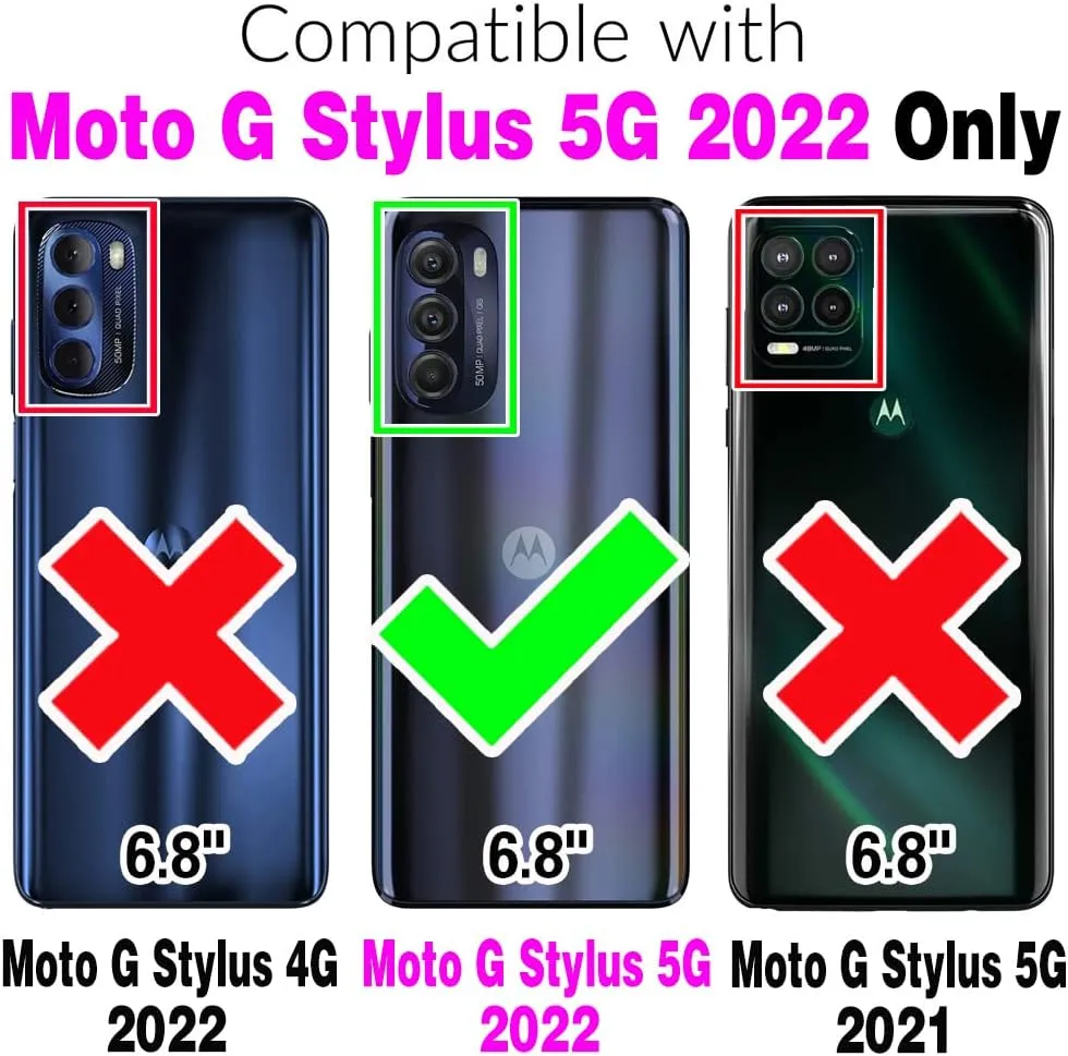 Asuwish Phone Case for Motorola Moto G Stylus 5G 2022 Zipper Wallet Detachable Cell Cover with Tempered Glass Screen Protector Crossbody Strap Flip Card Holder XT2215-1 XT2215-4 XT2215DL Women Men Red