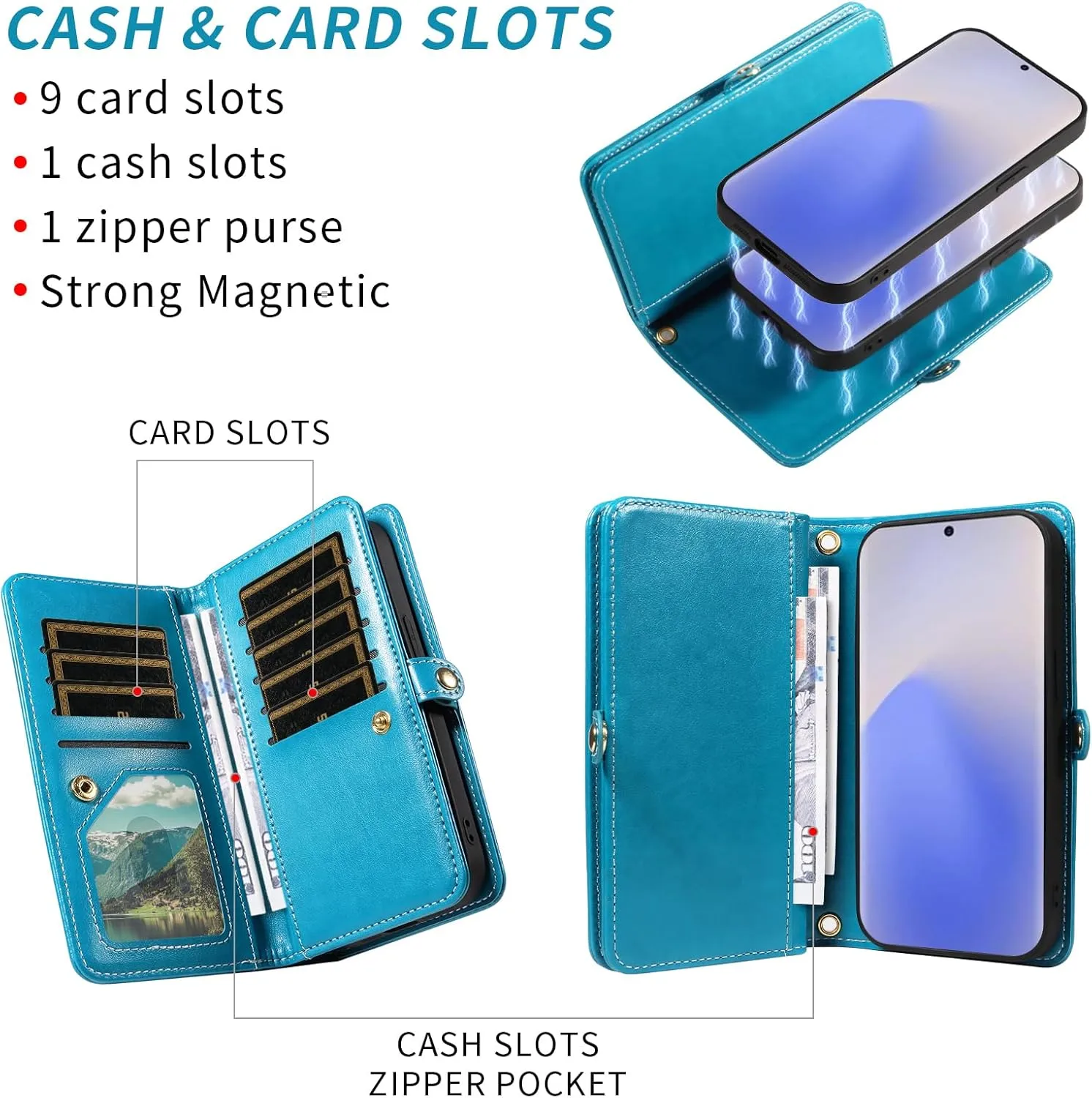 Asuwish Phone Case for Samsung Galaxy Note 20 5G Zipper Wallet Detachable Cell Cover with Tempered Glass Screen Protector Crossbody Strap Flower Card Holder Note20 Notes 20s Twenty Not S20 Women Blue