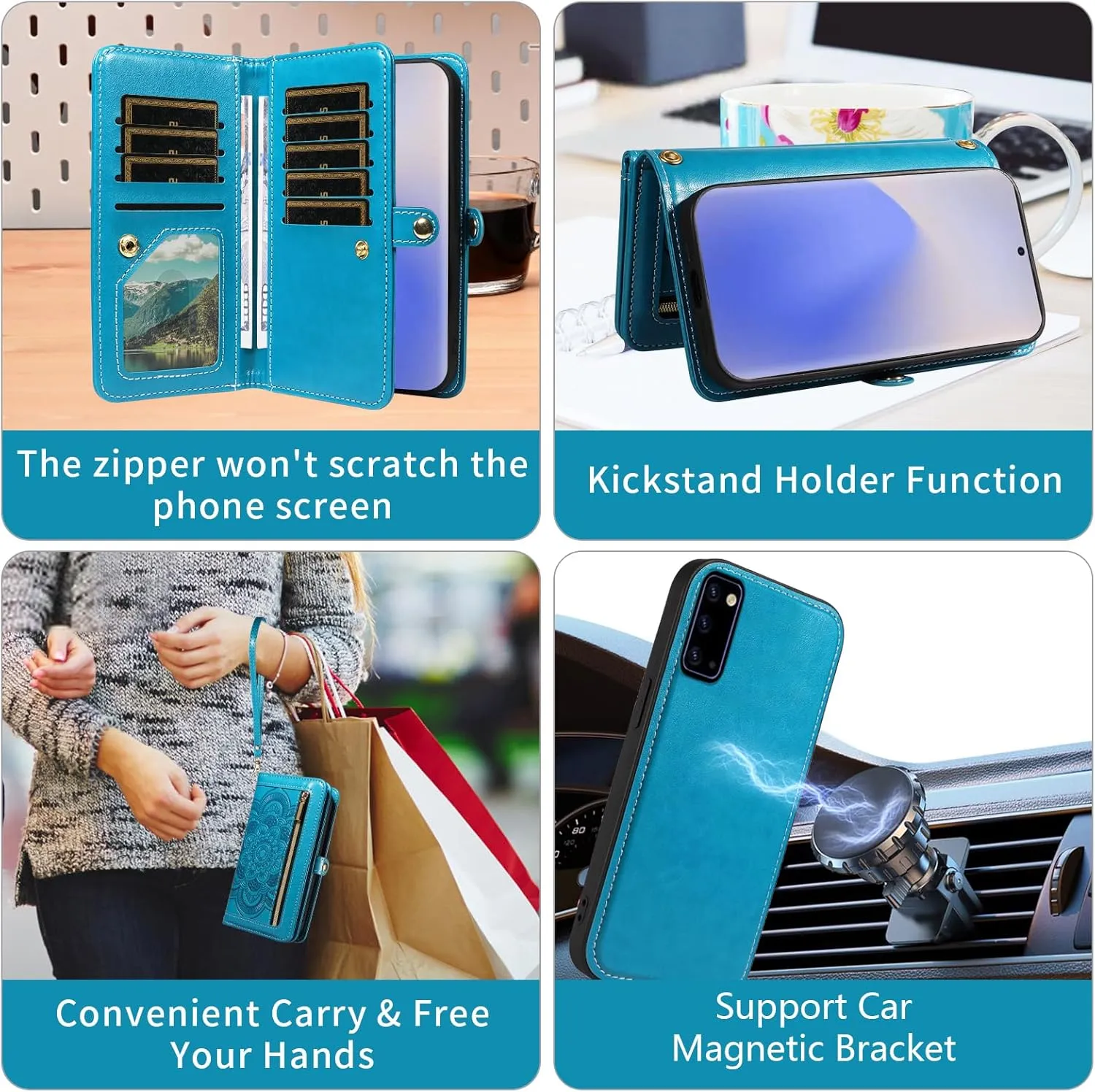 Asuwish Phone Case for Samsung Galaxy Note 20 5G Zipper Wallet Detachable Cell Cover with Tempered Glass Screen Protector Crossbody Strap Flower Card Holder Note20 Notes 20s Twenty Not S20 Women Blue