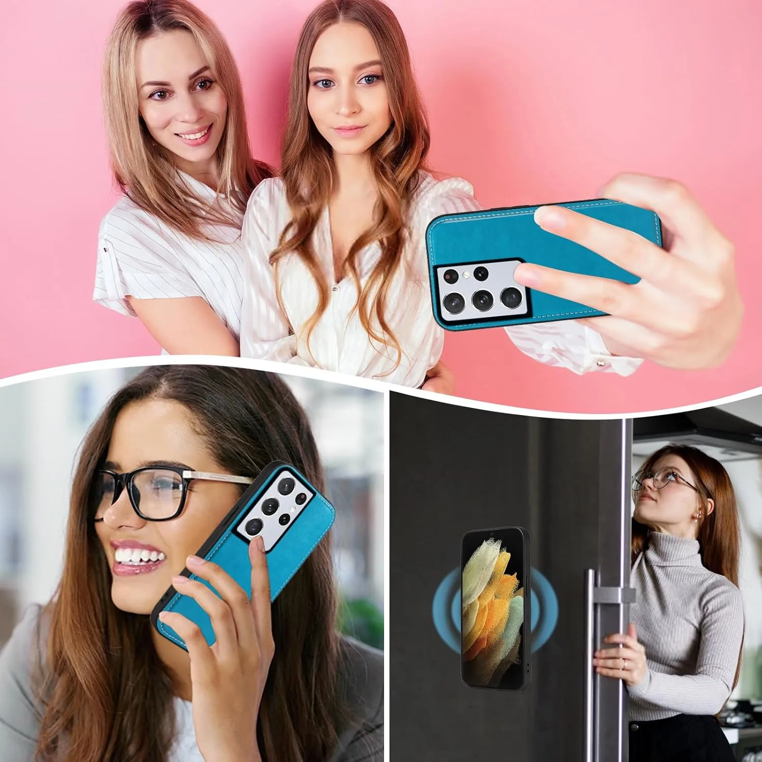 Asuwish Phone Case for Samsung Galaxy S21 Ultra 5G Zipper Wallet Detachable Cell Cover with Tempered Glass Screen Protector Crossbody Strap Flower Card Holder S21ultra 21S S 21 21ultra G5 Women Blue