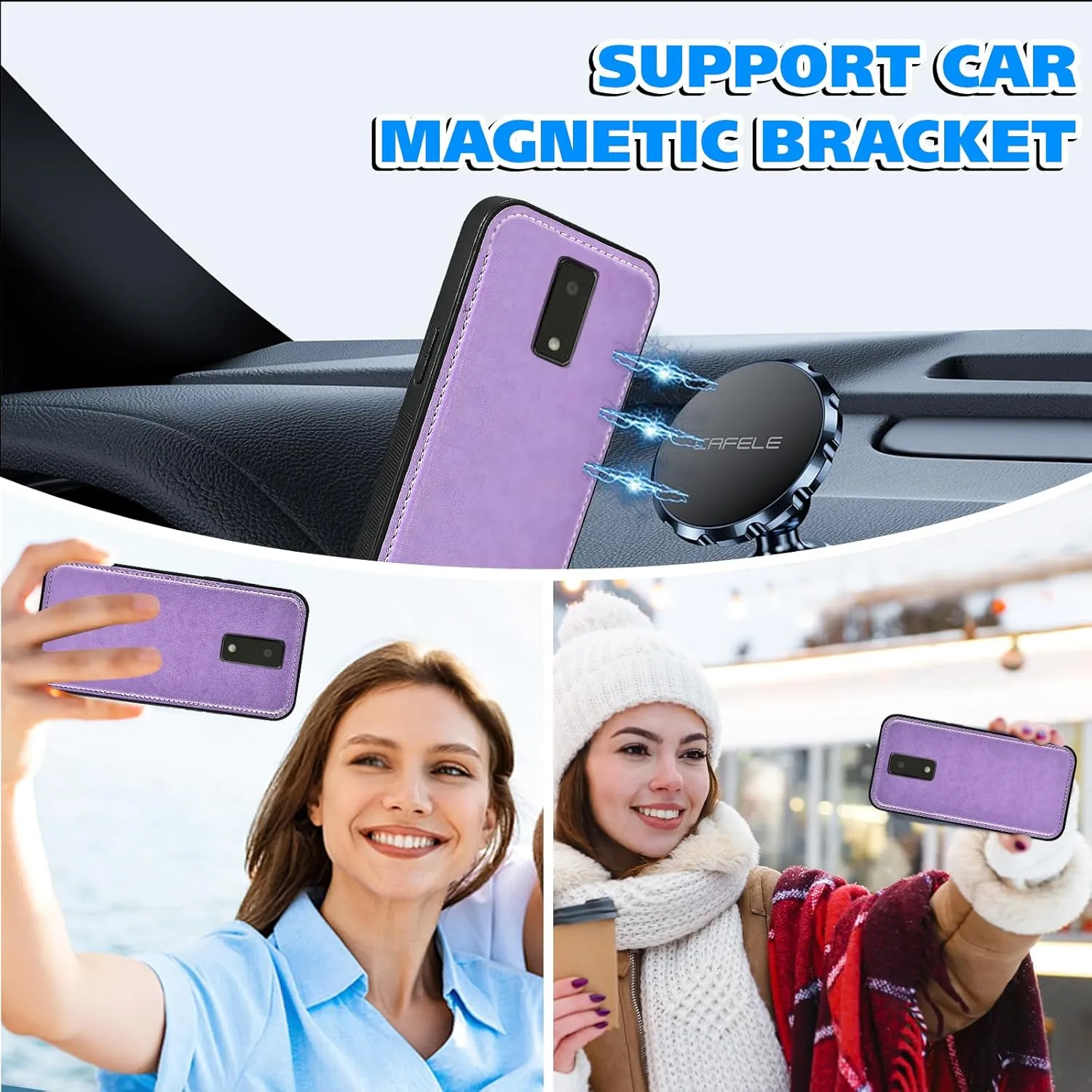 Asuwish Phone Case for Tracfone BLU View 4 B135DL Zipper Wallet Detachable Cell Cover with Tempered Glass Screen Protector Strap Flower Card Holder Slot BLUE View 2 2023 View4 135DL Women Girls Purple