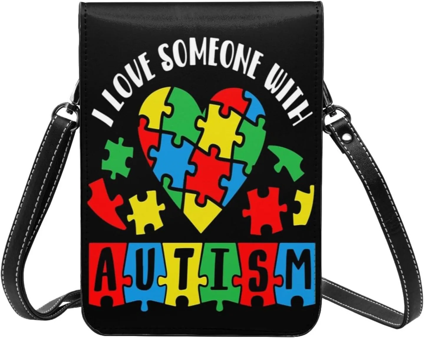 Autism Awareness Leather Crossbody Cell Phone Purse Small Wallet Bags Adjustable Phone Bag for Women