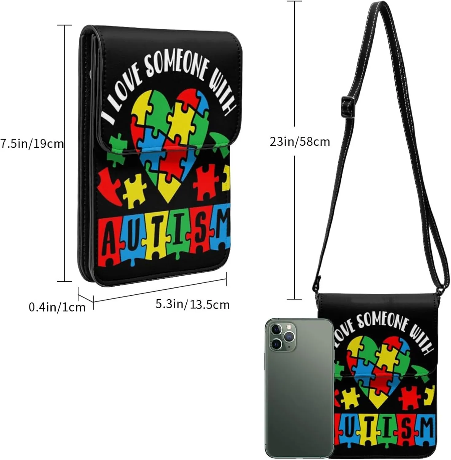 Autism Awareness Leather Crossbody Cell Phone Purse Small Wallet Bags Adjustable Phone Bag for Women