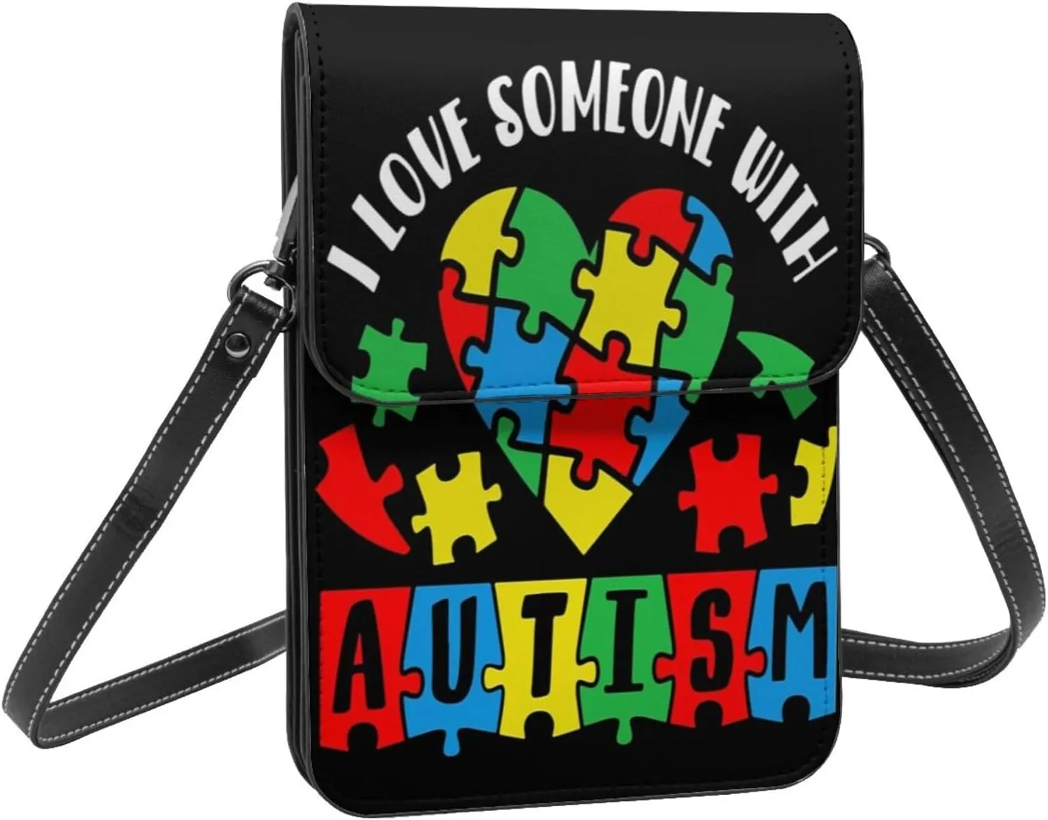 Autism Awareness Leather Crossbody Cell Phone Purse Small Wallet Bags Adjustable Phone Bag for Women