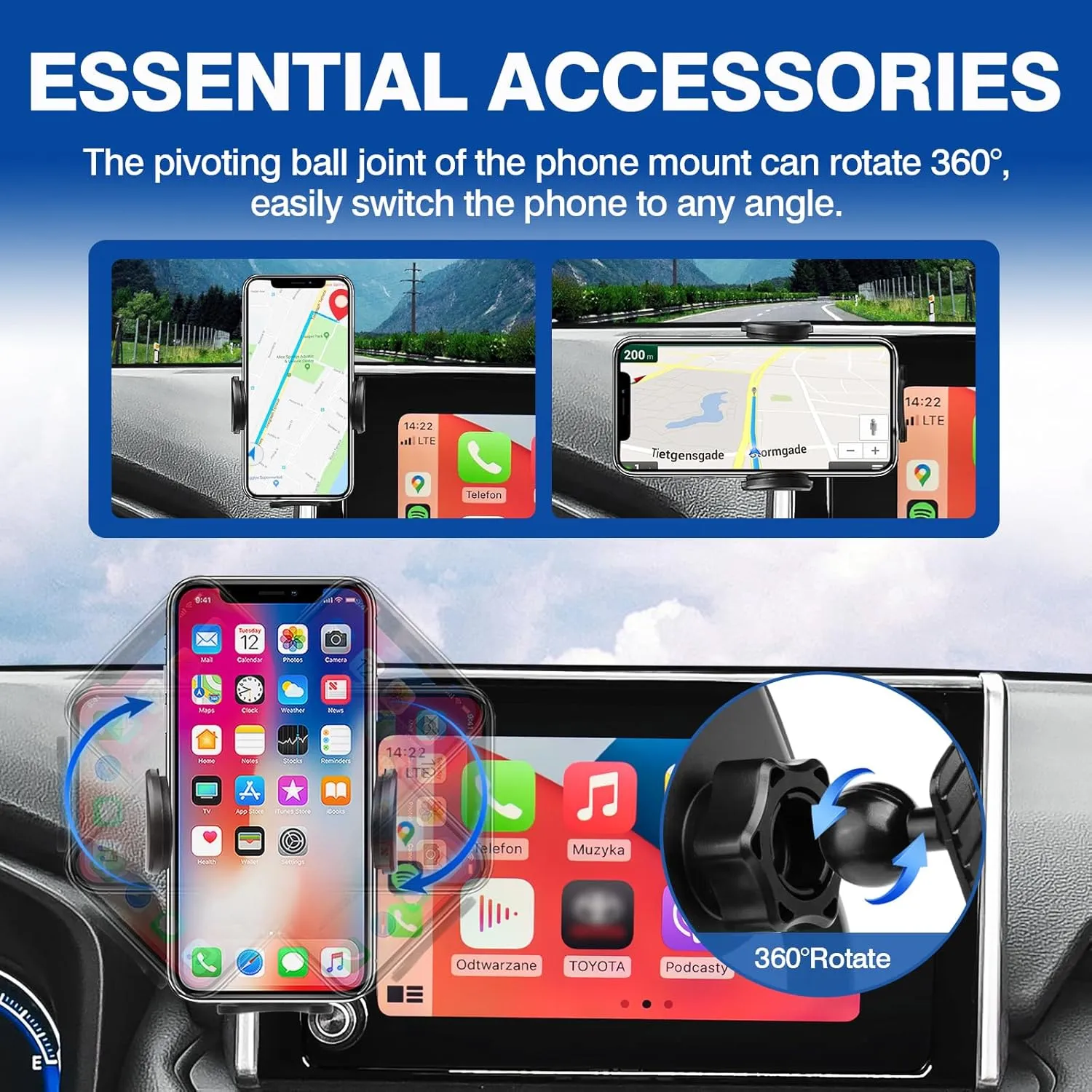 Autorder Car Phone Holder for 2023 2024 2025 Toyota RAV4 Accessories Phone Mount 8-Inch Screen Cell Car Automobile Cradles Hands-Free 360 Degree Rotation