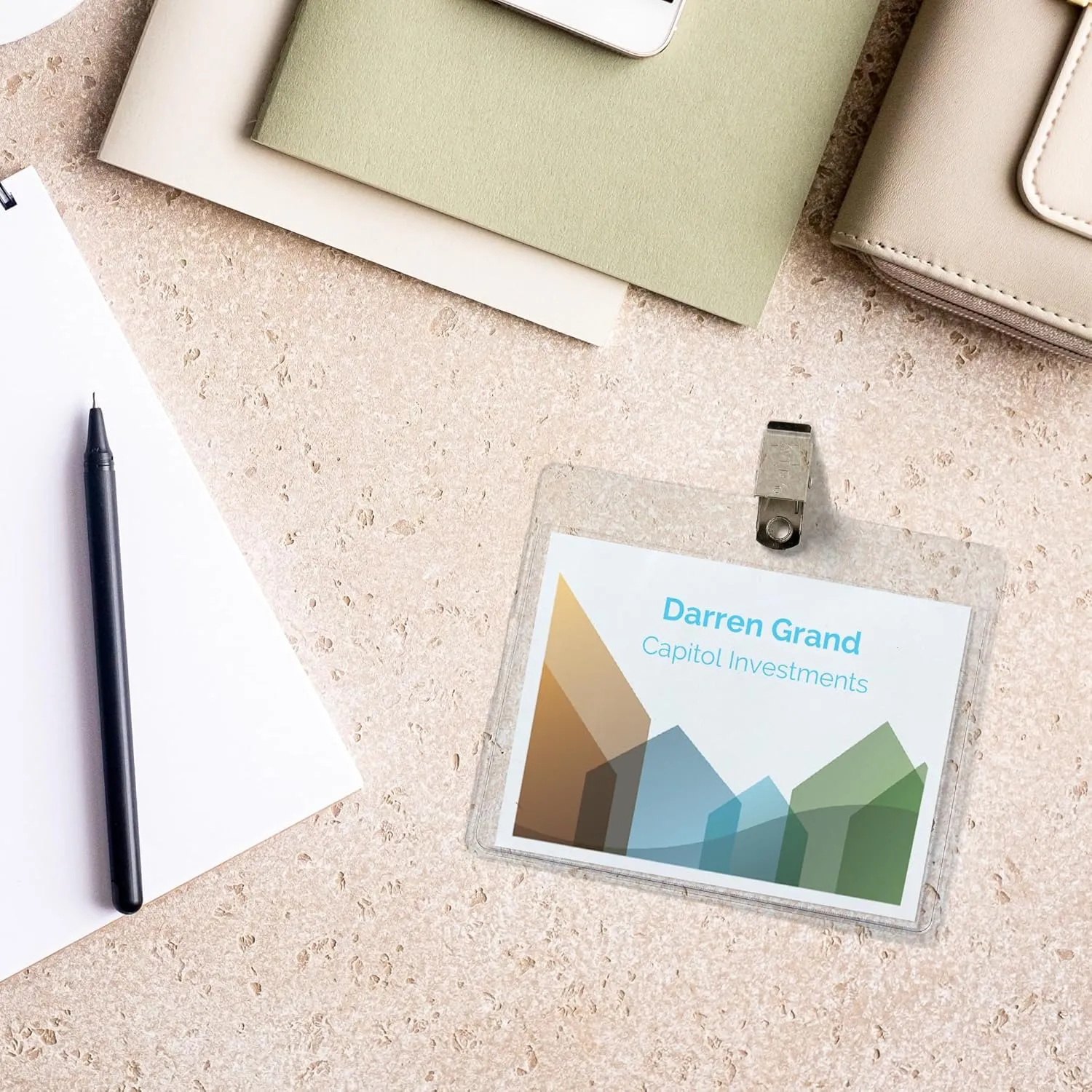 Avery Customizable Name Badges, Clip Style, 3" x 4", Clear Name Tag Holders, White Laser/Inkjet Printable Inserts, 100 Total (74541)