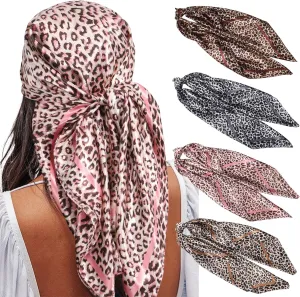 AWAYTR 35” Satin Large Square Head Scarves - 4PCS Silk Like Neck Scarf Hair Sleeping Wraps Satin Silk Scarfs for Women