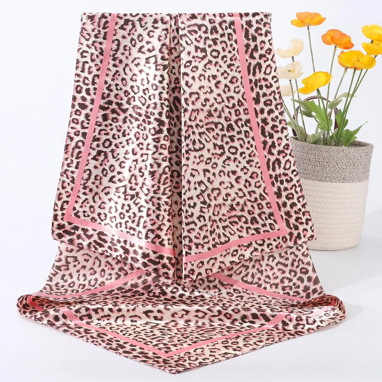AWAYTR 35” Satin Large Square Head Scarves - 4PCS Silk Like Neck Scarf Hair Sleeping Wraps Satin Silk Scarfs for Women
