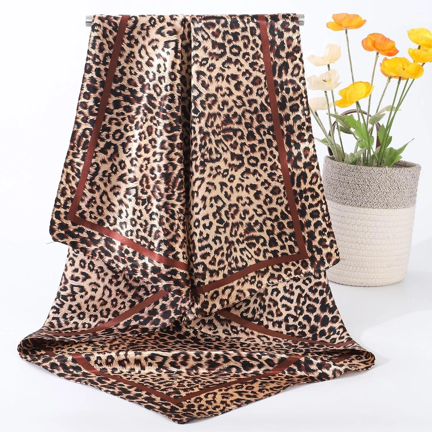 AWAYTR 35” Satin Large Square Head Scarves - 4PCS Silk Like Neck Scarf Hair Sleeping Wraps Satin Silk Scarfs for Women