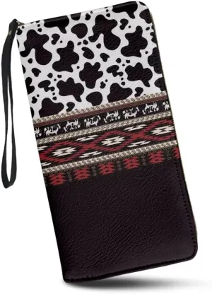 Aztec Native American Cow Wristlet Wallets for Womens Leather Credit Card Holder RFID Blocking Large Capacity Purse Clutch