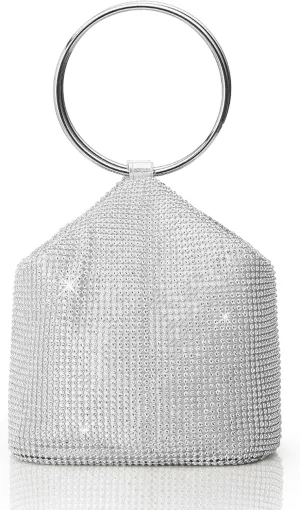 BABEYOND Women's Rhinestone Clutch Evening Bags Sparkly Glitter Round Handle Purse for 1920s Party Prom Wedding