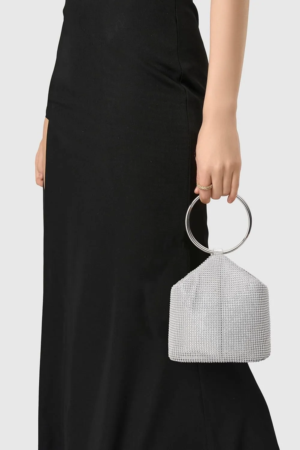BABEYOND Women's Rhinestone Clutch Evening Bags Sparkly Glitter Round Handle Purse for 1920s Party Prom Wedding